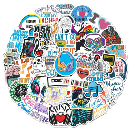 50PCS Popular Inspirational Music Sticker Pack Skateboard Guitar Decoration DIY Laptop Waterproof Cartoon Decal