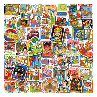 50PCS Retro European & American Humor Graffiti Stickers for Suitcases, Guitars, Water Bottles, Skateboards, Helmets, and More Exquisite DIY Desktop Decor Decals