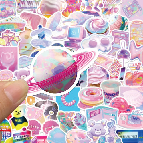 50PCS  NewTrend Korean Vaporwave Laser Graffiti Interior Decoration Handbook DIY Waterproof Sticker Children Toys