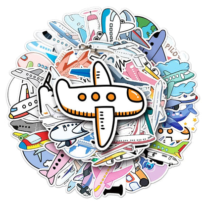 50PCS Cartoon Airplane Cute Sticker for Toys Luggage Laptop IPad DIY Guitar Skateboard Refrigerator  Waterproof