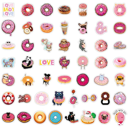50PCS Cartoon Donut Food Cute Creative Doodle Sticker Bicycle Skateboard DIY Water Cup Car Guitar Laptop Computer