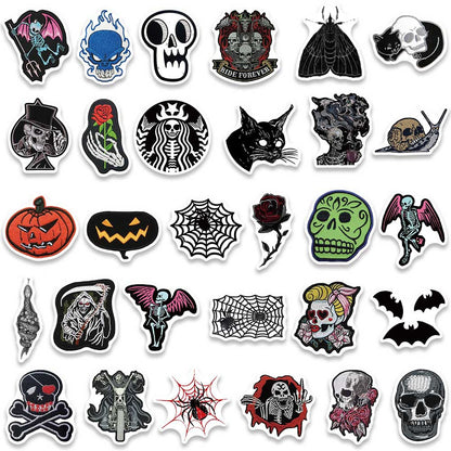60PCS Cartoon Dark Skeleton Spider Web Doodle Stickers Exquisite, Fashionable, Creative DIY Journal Decorations Suitable for Notebooks, Guitars, Helmets, Skateboards, Water Bottles, and Stationery Boxes