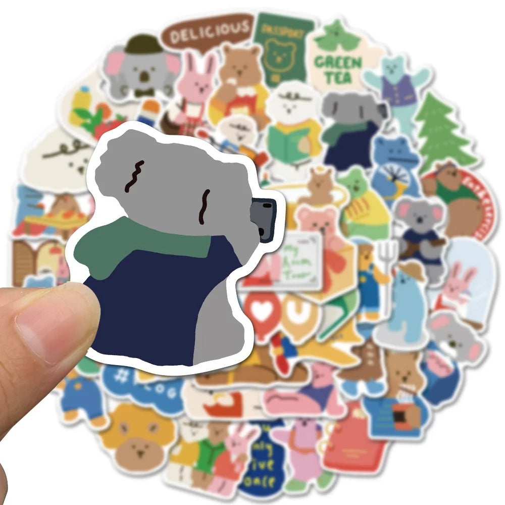 50PCS cartoon Kawa Bear-style graffiti stickers, personalized creative decorative stickers, suitable for refrigerator, skateboard, helmet, guitar, DIY decorative sticker toys