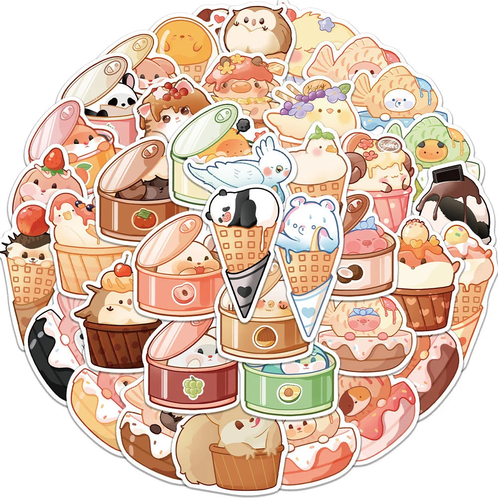 40PCS Cartoon Animal Food Graffiti Waterproof Stickers Personalized Creative Decoration Refrigerator HelmetGuitar