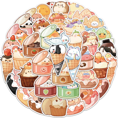 40PCS Cartoon Animal Food Graffiti Waterproof Stickers Personalized Creative Decoration Refrigerator HelmetGuitar