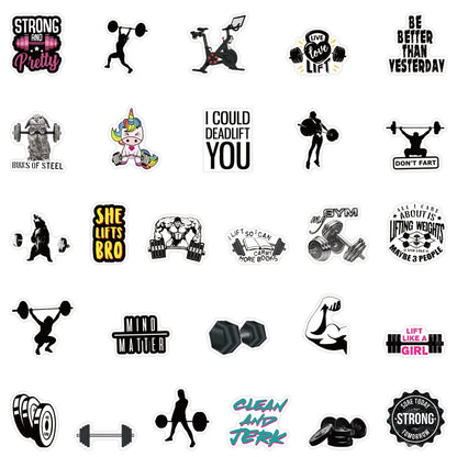 50PCS Cute Fitness Text Inspirational Graffiti Waterproof Sticker Creative Decoration Personality CupHelmetGuitar
