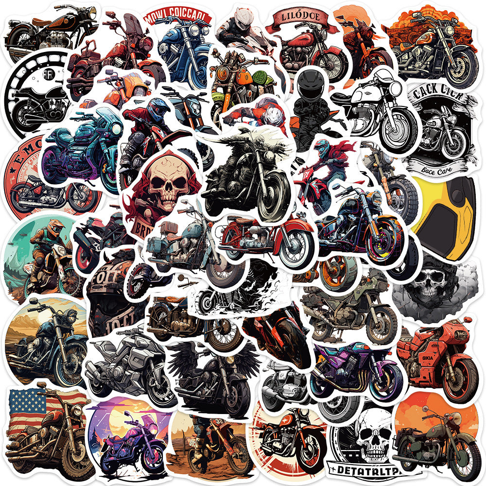 50PCS Motorcycle Doodle Stickers, Cartoon Bike Vinyl Decals for Helmets, Laptops, and Rider Culture Enthusiasts