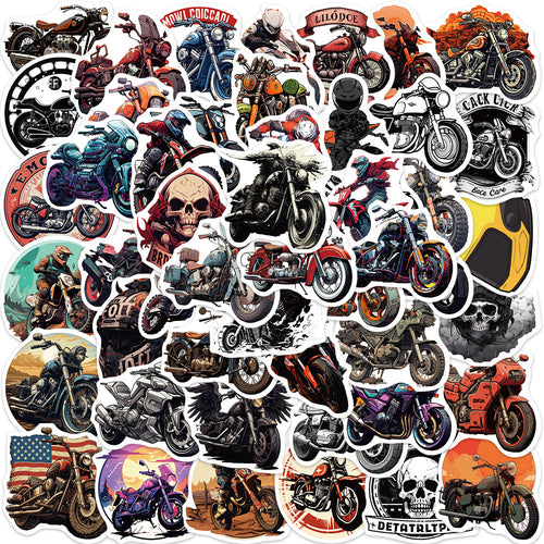 50PCS Motorcycle Doodle Stickers, Cartoon Bike Vinyl Decals for Helmets, Laptops, and Rider Culture Enthusiasts