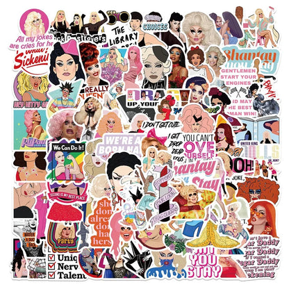 100PCS TV Show RuPauls Drag Race Cartoon Graffiti Stickers Personalized Fashion Creative Trend Exquisite DIY Decorative Decals Toys for Luggage Laptop IPad Skateboards Phone Case Mugs Popular Stickers