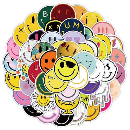 50PCS cartoon smiley face emoji graffiti stickers, personalized fashion and creative trend exquisite decorative stickers, luggage toys, laptops, ipads, skateboards, popular stickers