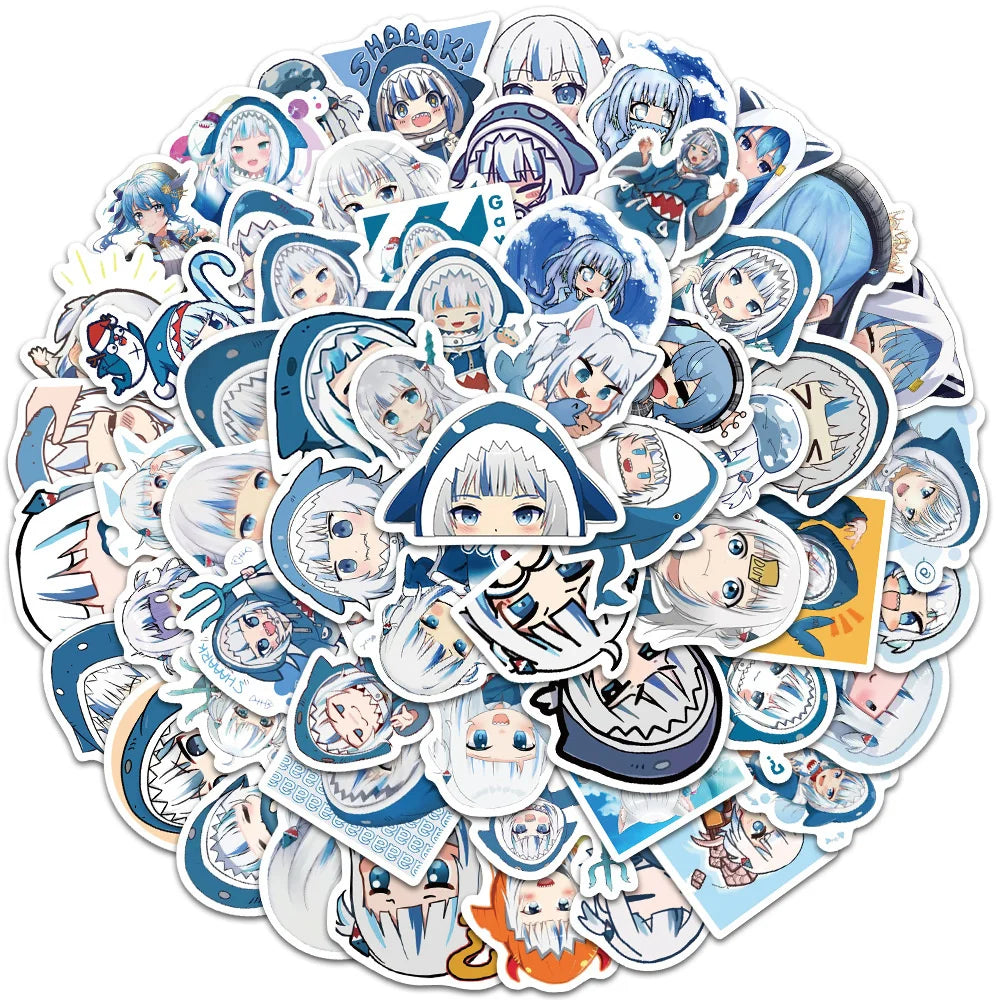 60PCS cartoon cute Red Cliff Singing, Gula Blue Shark Girl emoji, animated doodle stickers, personalized, fashionable and creative DIY exquisite decorative stickers, luggage toys, laptops, ipads, guitars, skateboards, popular stickers