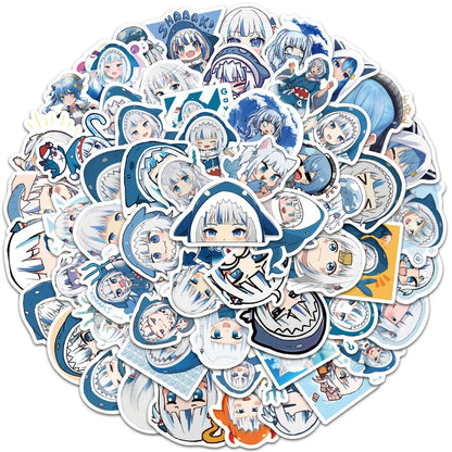 60PCS cartoon cute Red Cliff Singing, Gula Blue Shark Girl emoji, animated doodle stickers, personalized, fashionable and creative DIY exquisite decorative stickers, luggage toys, laptops, ipads, guitars, skateboards, popular stickers