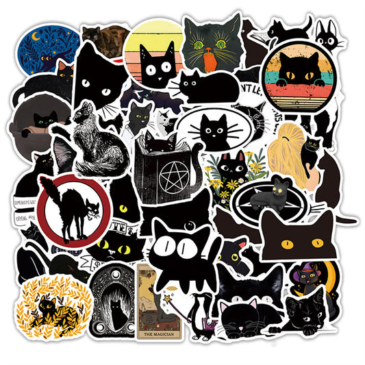 50PCS Cute Black Cat Stickers - Kawaii Animal Decals for Halloween, Laptops, Water Bottles & Witchy Aesthetic Gifts