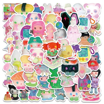 56 pieces of colorful and cute clay doll graffiti stickers, personalized, fashionable and creative DIY trendy decal toy luggage, laptop, helmet, guitar, popular and exquisite decorative stickers
