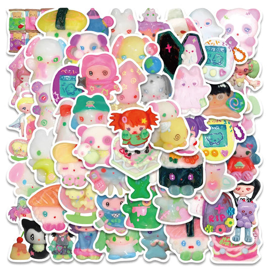 56 pieces of colorful and cute clay doll graffiti stickers, personalized, fashionable and creative DIY trendy decal toy luggage, laptop, helmet, guitar, popular and exquisite decorative stickers
