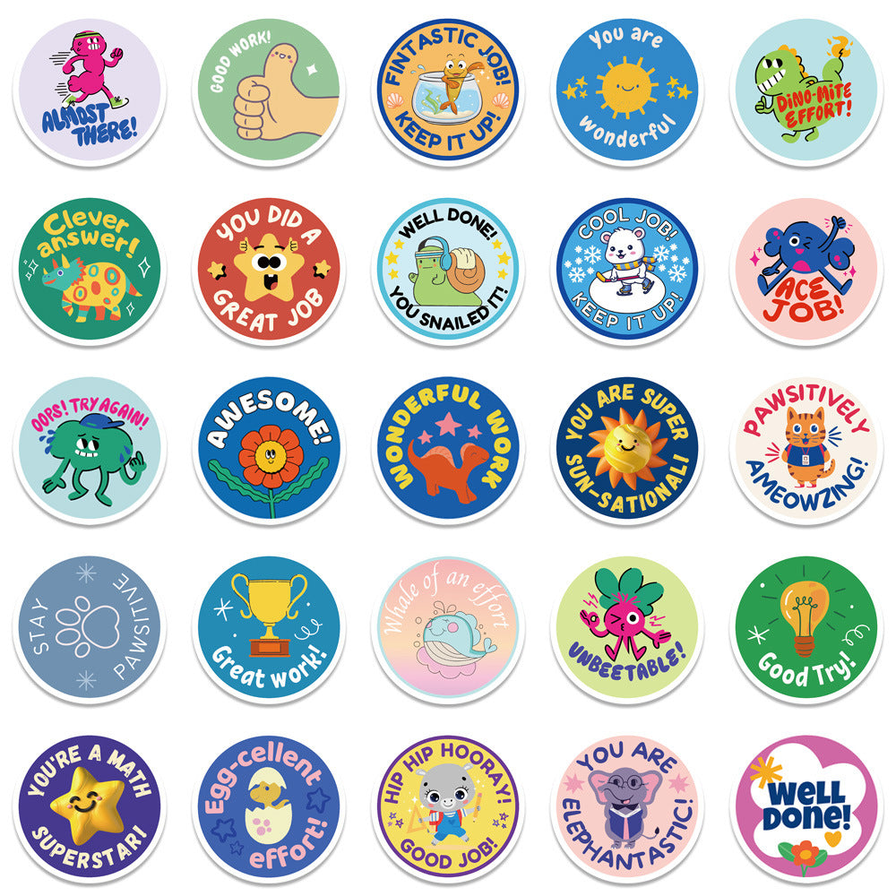 50PCS English Learning Reward Stickers, Cute Cartoon Alphabet & Animal Doodles for Kids, Teachers, and Homeschooling