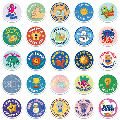 50PCS English Learning Reward Stickers, Cute Cartoon Alphabet & Animal Doodles for Kids, Teachers, and Homeschooling