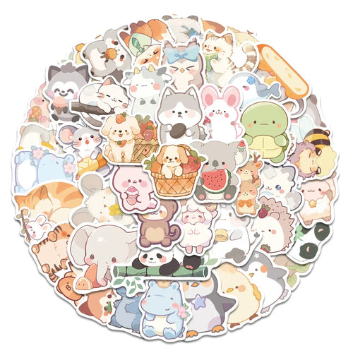 50PCS Cute Animal Doodle Stickers, Funny Chibi Cartoon Vinyl Decals for Kids, Journals, and Laptops