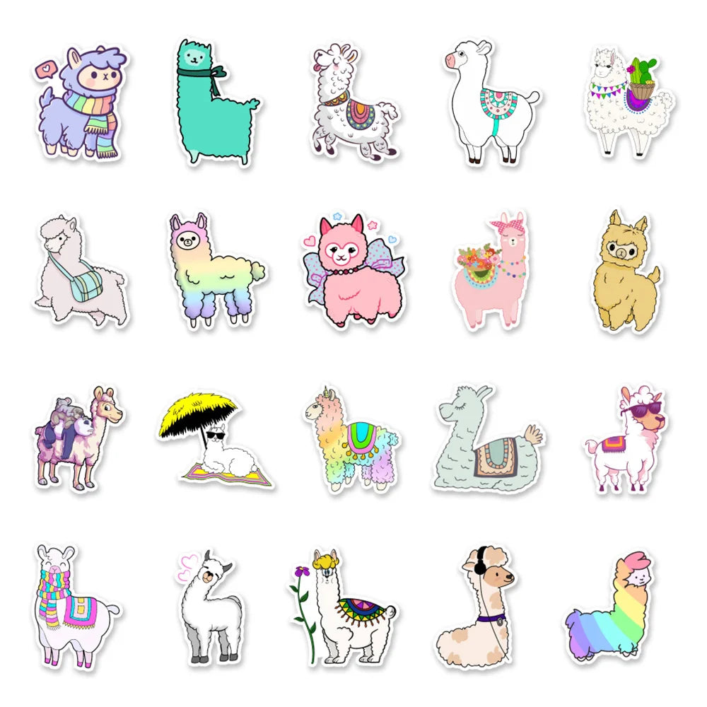 50PCS Cute Cartoon Animal Alpaca  Notebook Suitcase Water Cup Graffiti Decoration Sticker PersonalizedSkateboard