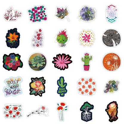 100PCS of fashionable and trendy cartoon color plant landscape graffiti stickers, personalized and creative decorative stickers, DIY laptops, refrigerators, suitcases, and popular decal toys