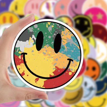 50PCS cartoon smiley face emoji graffiti stickers, personalized fashion and creative trend exquisite decorative stickers, luggage toys, laptops, ipads, skateboards, popular stickers