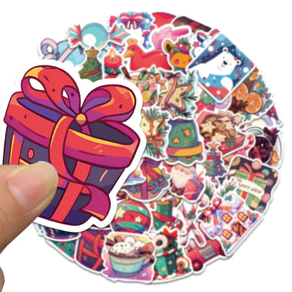 50PCS Christmas Gift Doodle Stickers, Cute Cartoon Holiday Vinyl Decals for Xmas Gifts, Cards, and Festive Decor