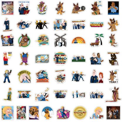 50PCS cartoon animation Paradise Town Police Station decorative style graffiti stickers, personalized, fashionable and creative DIY exquisite decorative decal cups, helmets, skateboards, popular sticker toys
