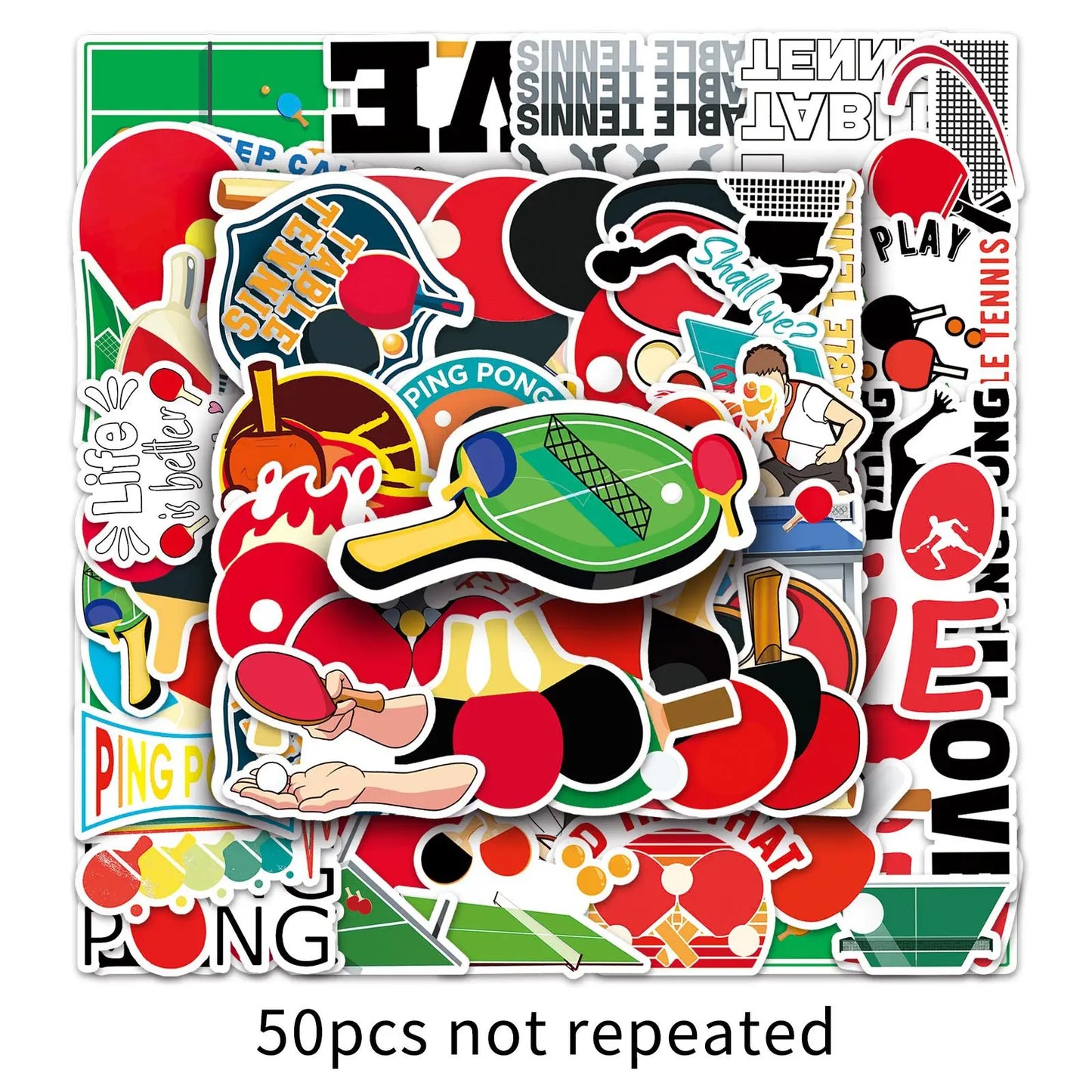 50PCS Cartoon Table Tennis Sticker Graffiti iPad  Helmet Car Guitar DIY Personalized Wall Sticker Toy Decoration