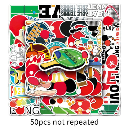 50PCS Cartoon Table Tennis Sticker Graffiti iPad  Helmet Car Guitar DIY Personalized Wall Sticker Toy Decoration