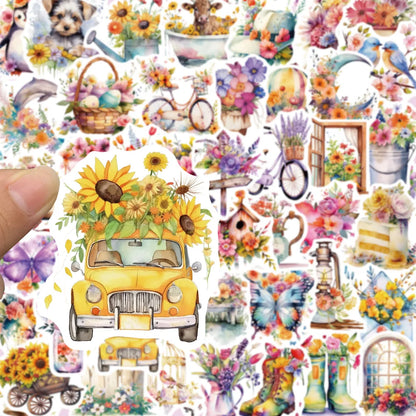 50PCS Retro Flowers & Objects Stickers - Vintage Botanical Decals for Journals, Laptops, Water Bottles & Aesthetic Crafting