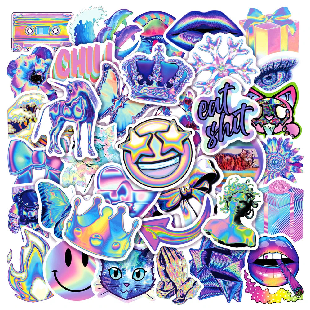 50PCS Cartoon CreativeHolographic Laser Graffiti Stickers Bicycle Scooter Car Helmet Notebook Computer