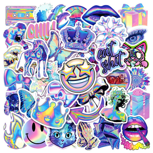 50PCS Cartoon CreativeHolographic Laser Graffiti Stickers Bicycle Scooter Car Helmet Notebook Computer