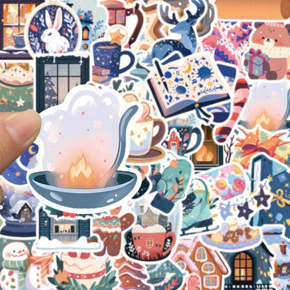 50PCS Hibernation Psychology Stickers - Seasonal Retreat Decals for Energy Conservation Logs, Social Cocooning Trackers & Introvert Wintering Systems