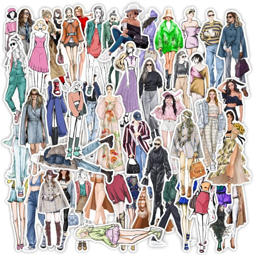 50PCS of European and American fashion women's clothing graffiti stickers, personalized fashion and creative DIY beautiful and trendy decorative decals, helmets, toys, guitars, skateboards, refrigerators, and popular stickers