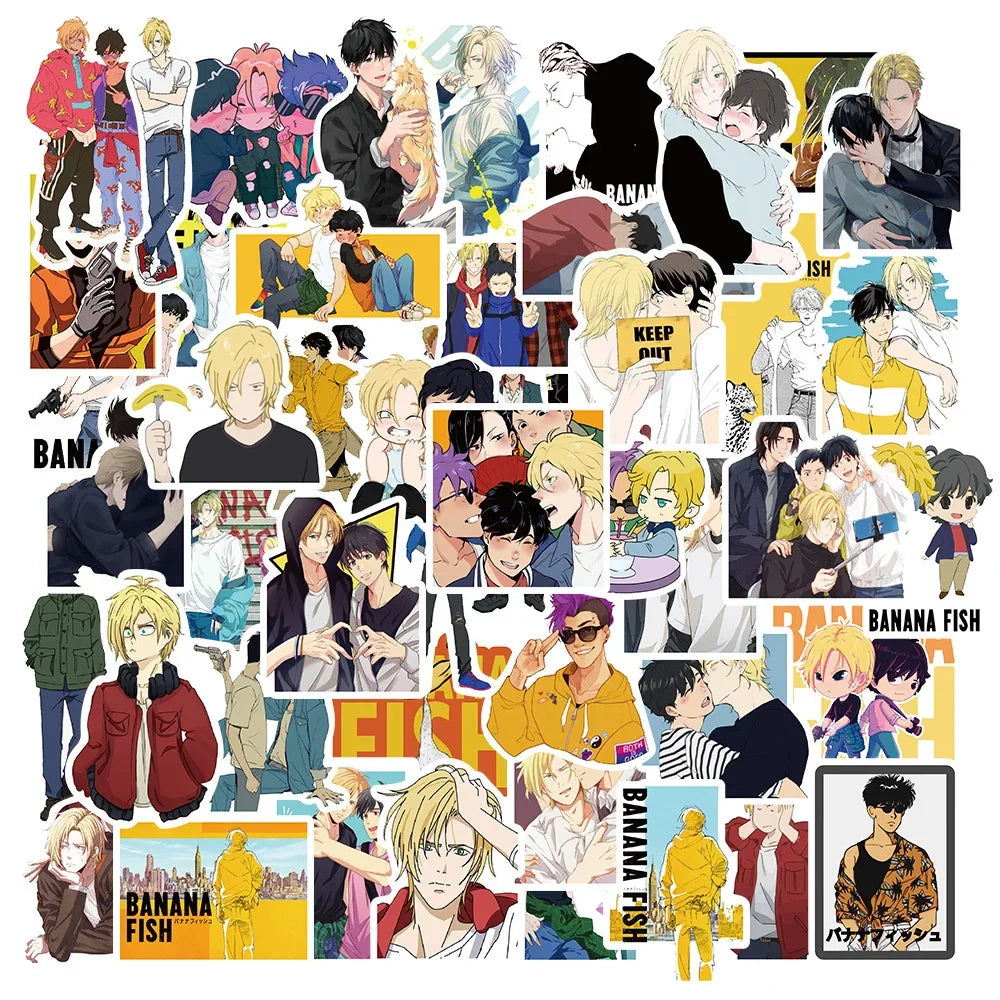 50PCS Japanese Anime Trembling Killing Machine BANANA FISH Graffiti Luggage Laptop Waterproof Sticker