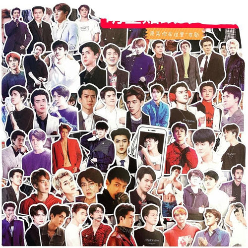 56PCS Korean Star Sehun KPOP Singer Exquisite Graffiti Stickers Personalized Creative Trend Decorative Stickers Luggage Laptop Refrigerator Helmet Fashion Popular Toy Decals