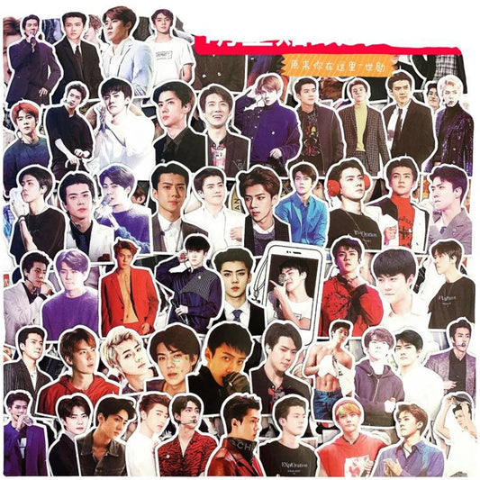 56PCS Korean Star Sehun KPOP Singer Exquisite Graffiti Stickers Personalized Creative Trend Decorative Stickers Luggage Laptop Refrigerator Helmet Fashion Popular Toy Decals