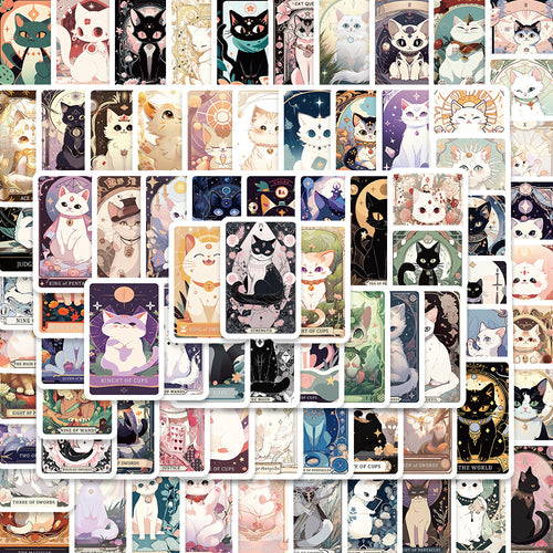 78PCS Feline Tarot Semiotics Stickers - Nine Lives Archetype Decals for Cat-Human Allegories, Whisker Divination Maps & Furry Fate Journals