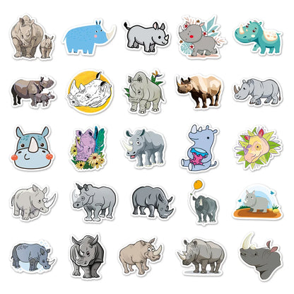 50PCS Rhinoceros Animal Cartoon Graffiti Waterproof Sticker Creative Decoration Refrigerator Skateboard Water Cup