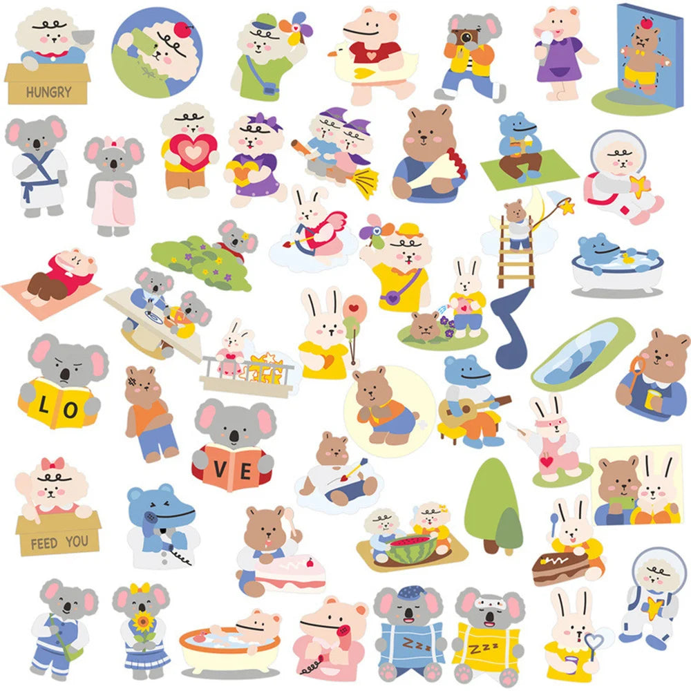 50PCS Cartoon Cute Bear Koala Sticker for Luggage Laptop Ipad Phone Case Journal Cup Diary Waterproof Sticker