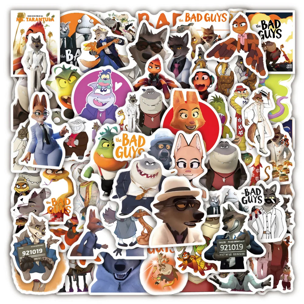 50pcs Cartoon Movie The Bad Guys Sticker For personalit Toys Luggage Laptop Ipad Skateboard Journal Cup Stickers