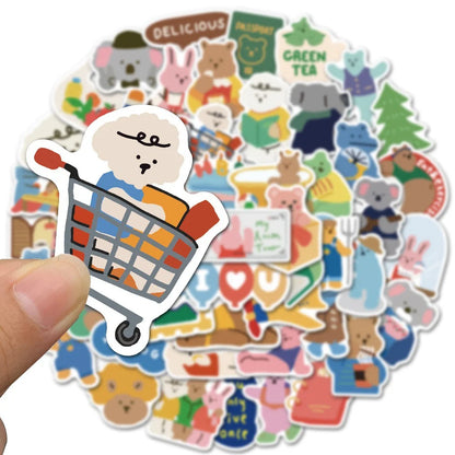 50PCS cartoon Kawa Bear-style graffiti stickers, personalized creative decorative stickers, suitable for refrigerator, skateboard, helmet, guitar, DIY decorative sticker toys