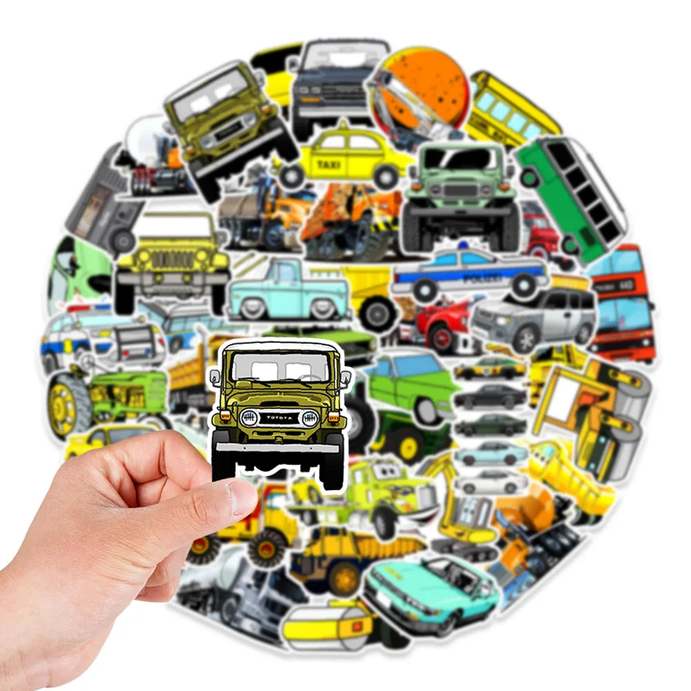 50PCS Cartoon Car Stickers Transportation Graffiti Motorcycle iPad  DIY Wall Stickers Toys Waterproof Decoration