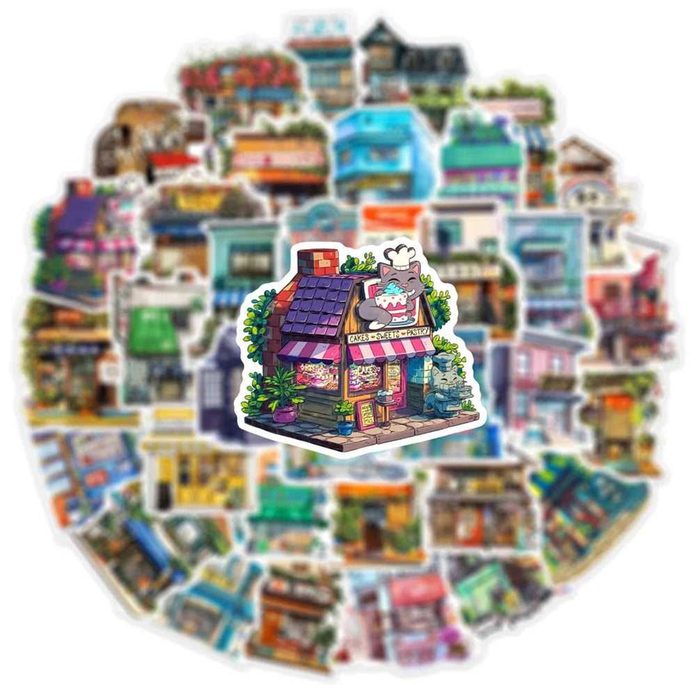 50pcs Japanese Corner Shop Cartoon Graffiti Waterproof Sticker Decoration Creative Refrigerator Skateboard Decal