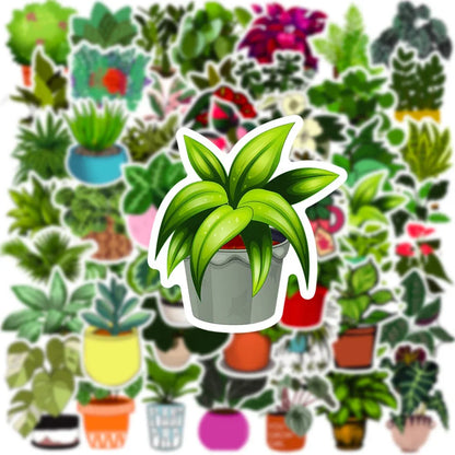 50PCS Potted Plant Cartoon Graffiti Waterproof Sticker Creative Decoration Refrigerator Skateboard DIYGuitar Cup