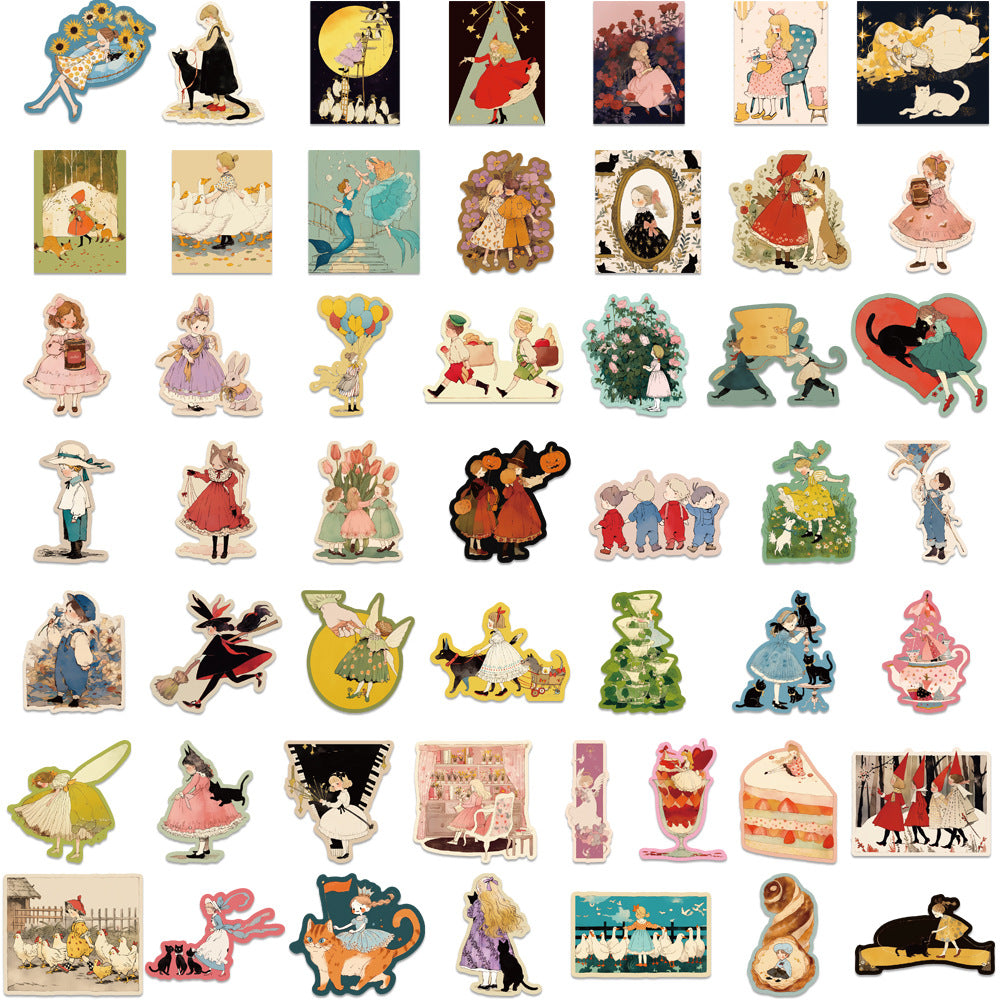 50PCS Fairy Tale Doodle Stickers, Cute Cartoon Storybook Decals for Whimsical Journals and Dreamy Vibes