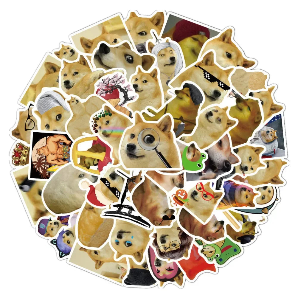 50PCS Funny Doge Meme Series Stickers for Luggage Laptop IPad Journal Guitar Phone Case Waterproof Stickers
