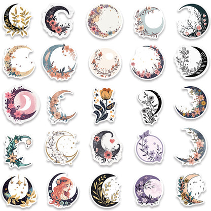 50PCS Moon & Cat Doodle Stickers - Celestial Night Adventure Vinyl Decals for Journals, Dream Catcher Kits & Cozy Bedroom Decor