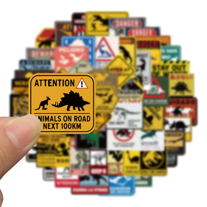 60PCS Cartoon Jurassic Dinosaur World Graffiti Warning Stickers Personalized Fashion Creative DIY Exquisite Decorative Stickers Laptop Luggage Skateboard Helmet Guitar Popular Decals Toys