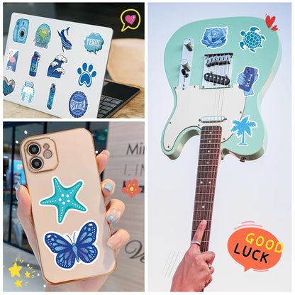 100PCS Blue Small Fresh Mix Graffiti Stickers Personalized Fashion Creative Trend DIY Decorative Stickers Refrigerator Helmet Guitar Skateboard Popular Decals Toys